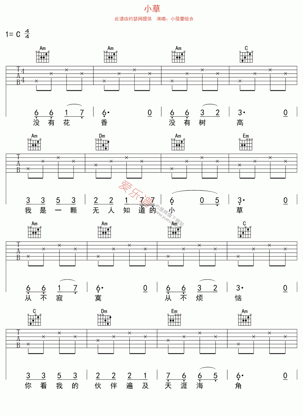 小蓓蕾组合《小草》 吉他谱