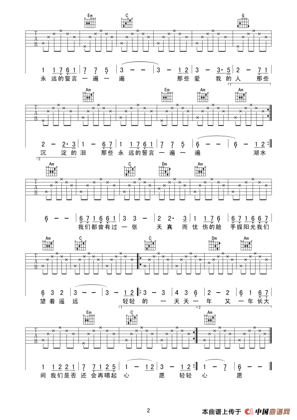 心愿（王泽词曲、觉心Guitar 制谱版） 吉他谱