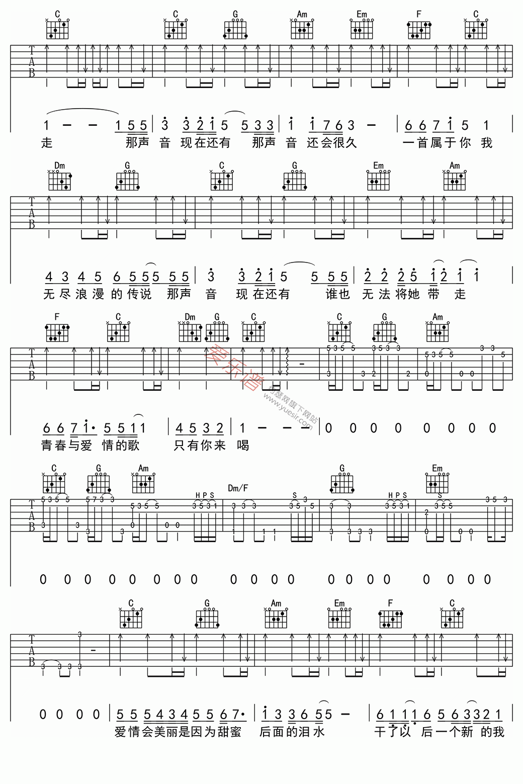 伍佰《青春与爱情》 吉他谱