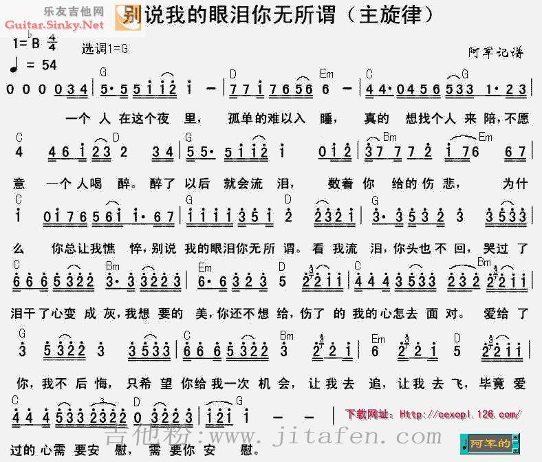 别说我的眼泪无所谓 吉他谱