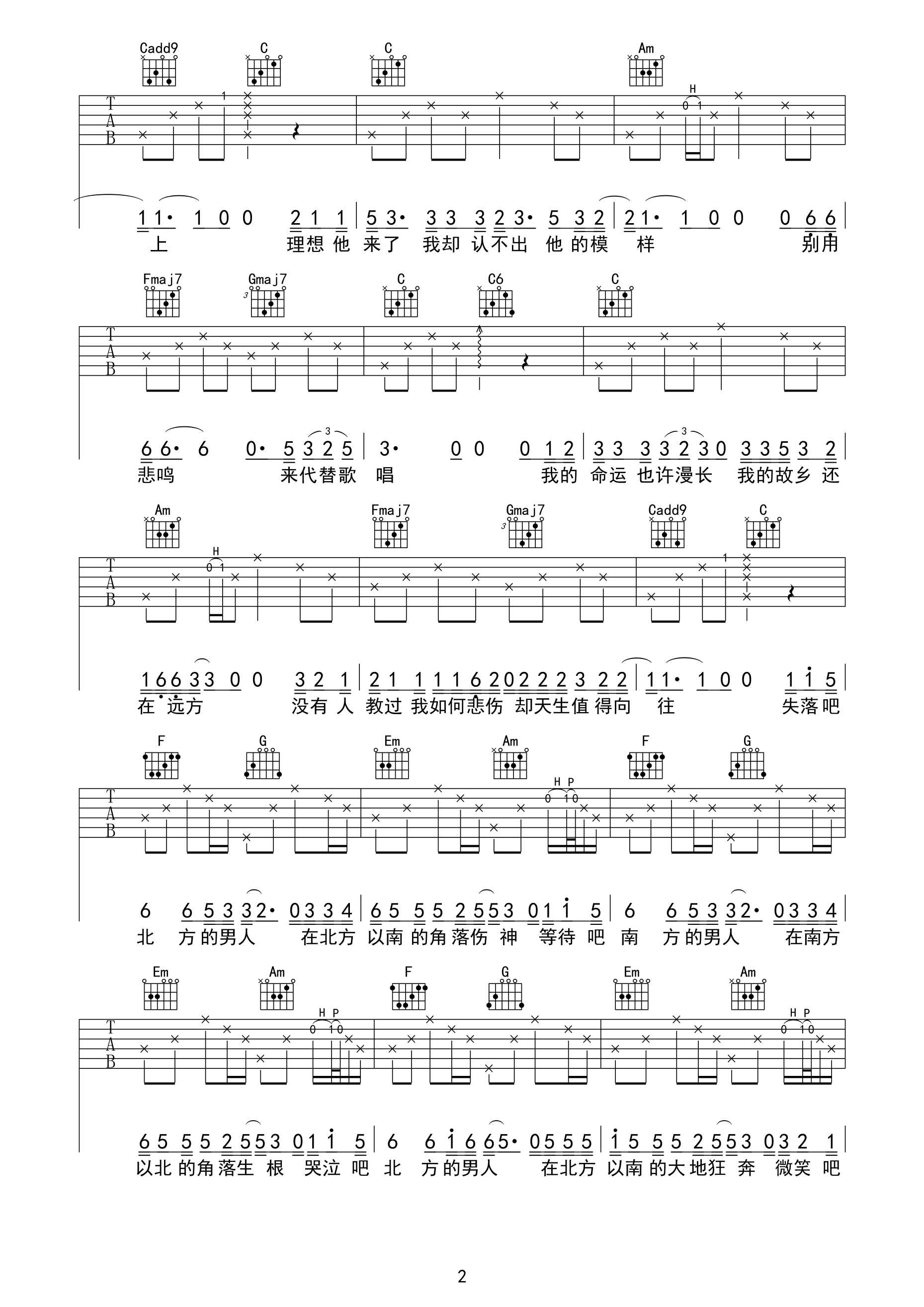 南方北方 吉他谱