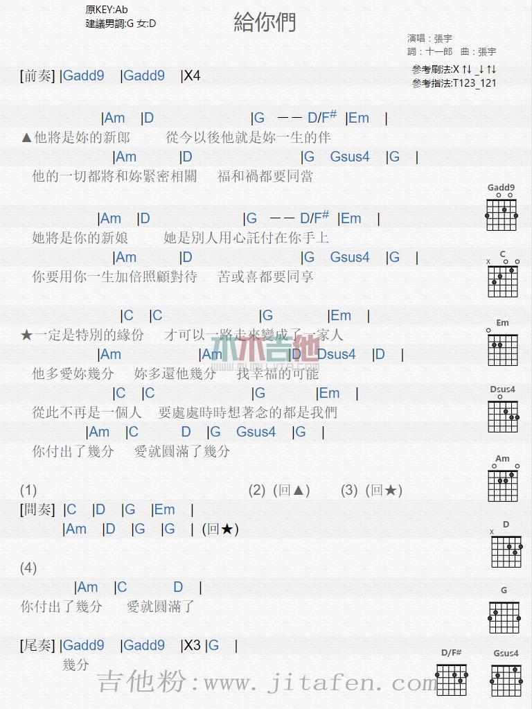 给你们 吉他谱