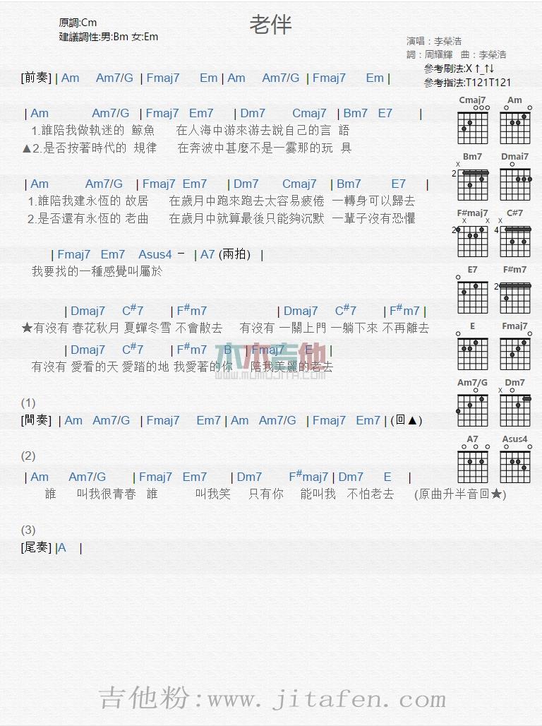 老伴 吉他谱