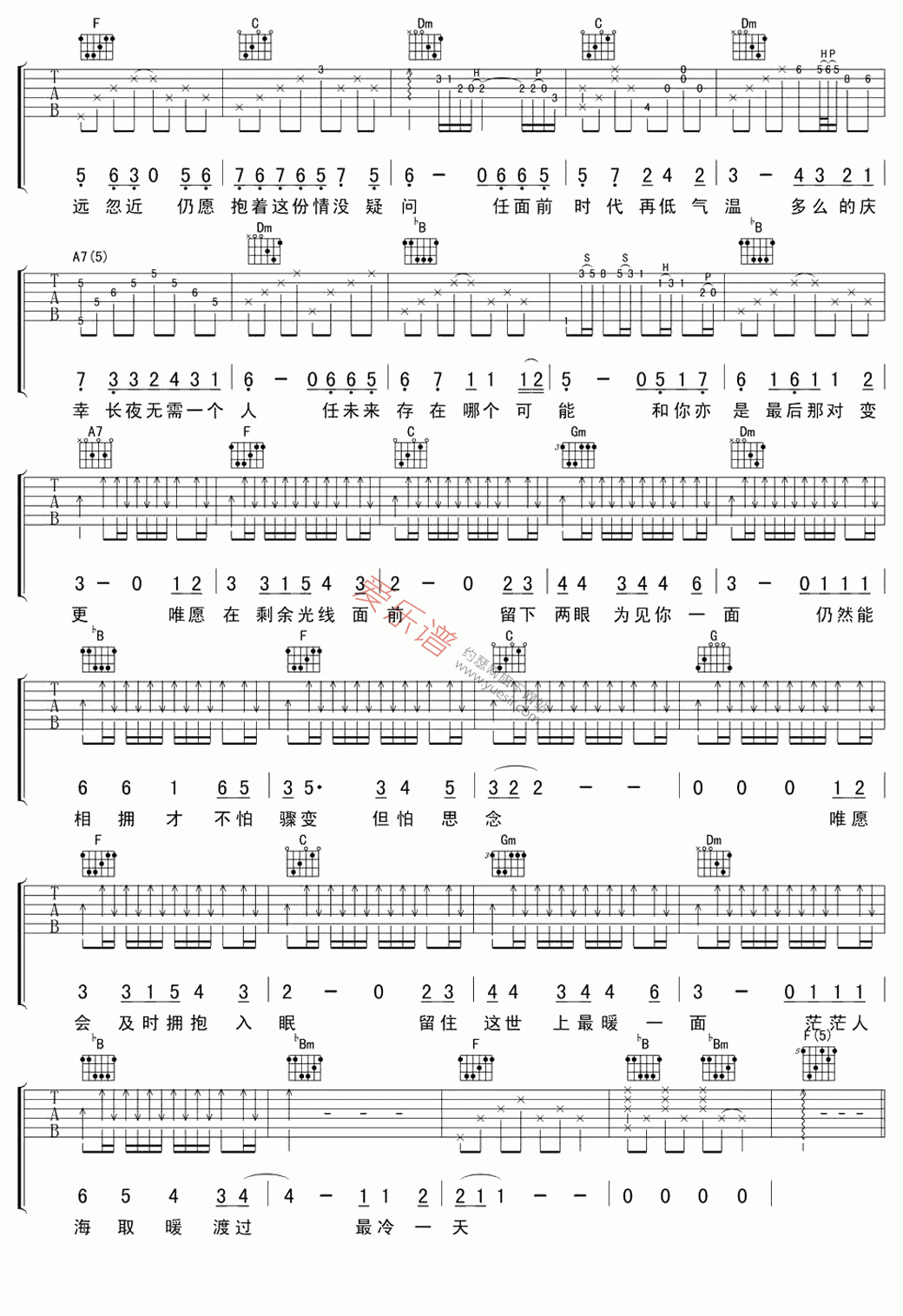 张国荣《最冷一天》 吉他谱