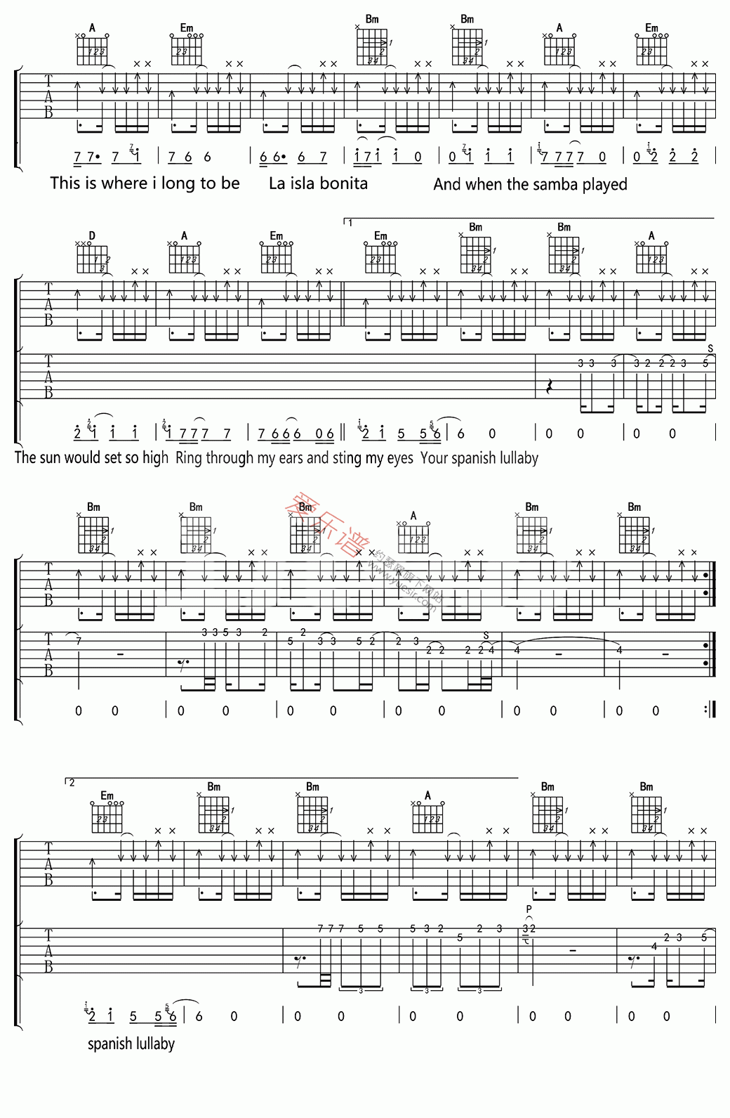 Madonna《La Isla Bonita》 吉他谱