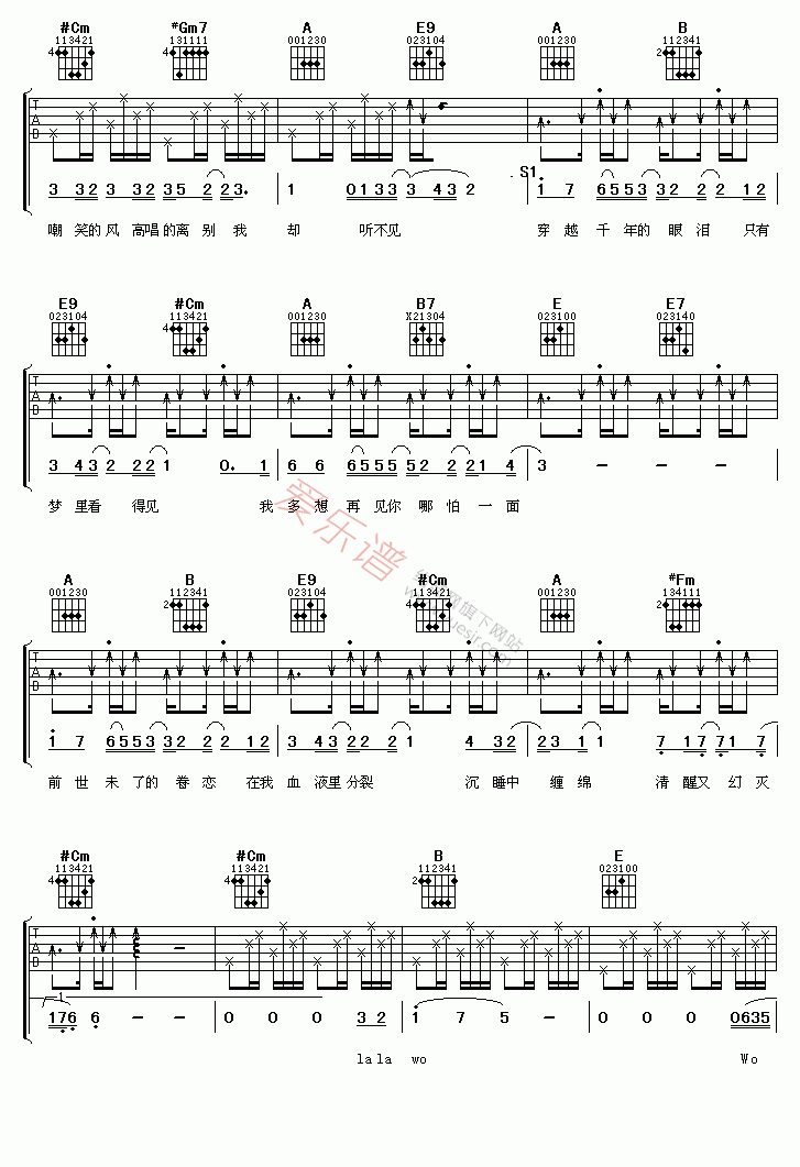 Tank《千年泪》 吉他谱