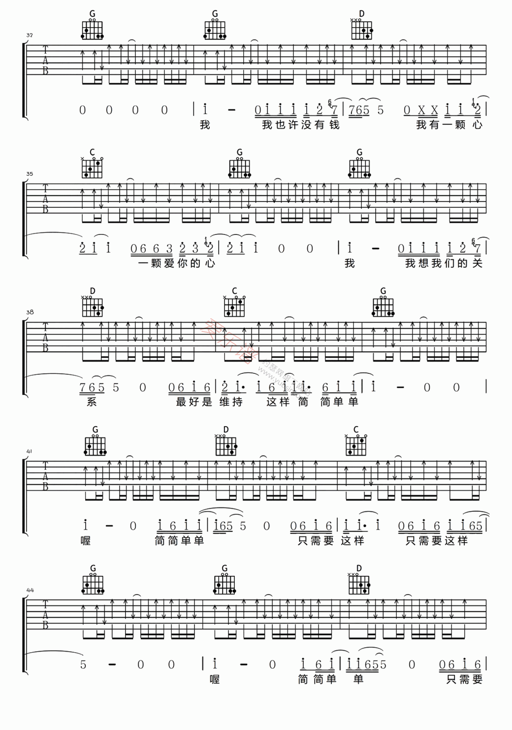 张悬《简简单单》 吉他谱