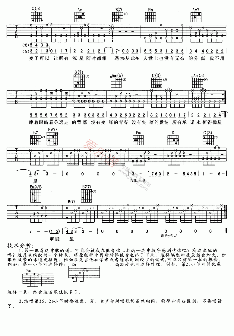 孙楠、那英《只要有你》 吉他谱