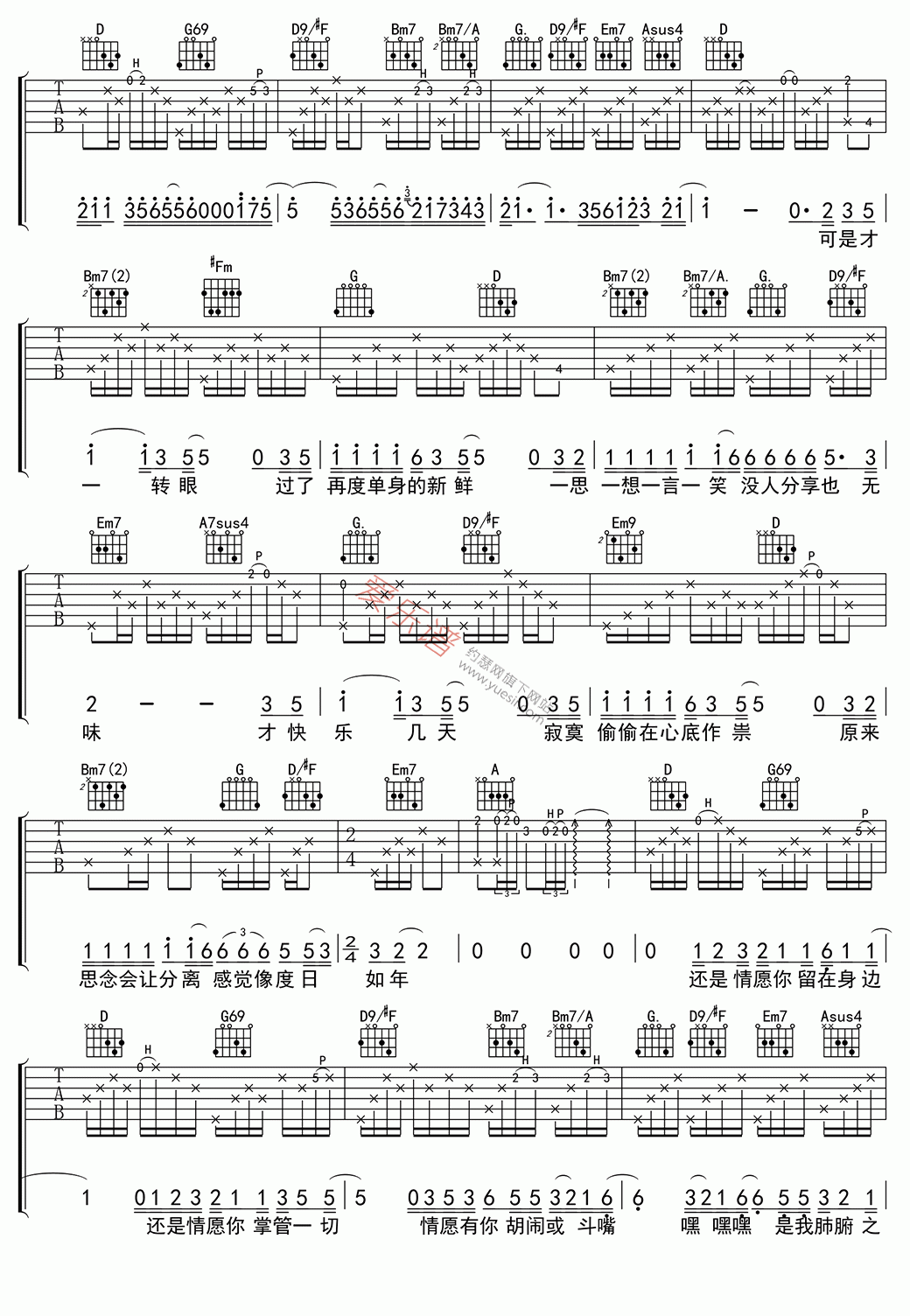 张宇《一个人万岁(高清版)》 吉他谱