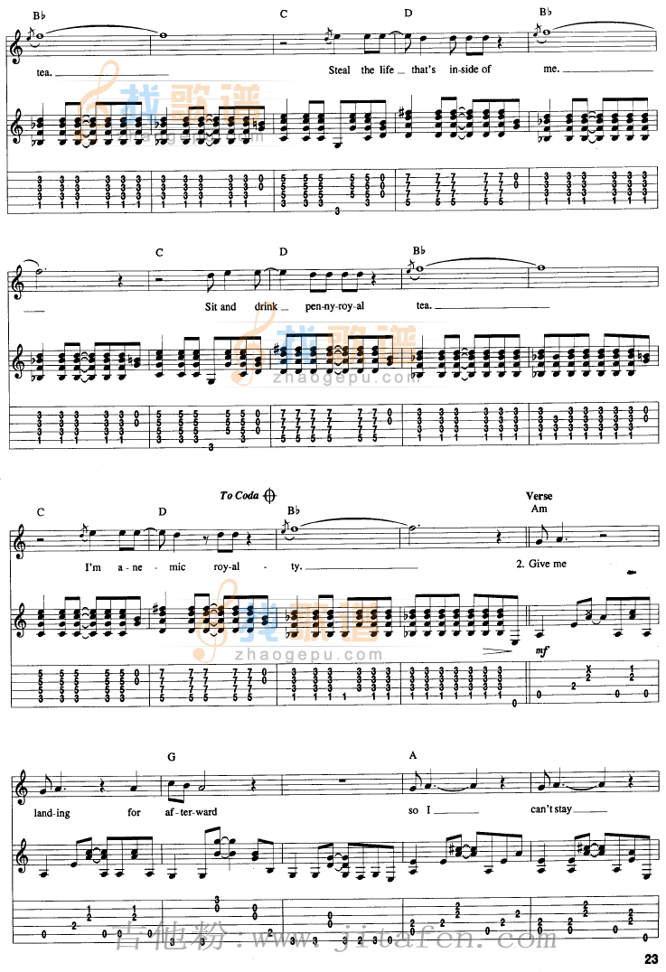 Penny Royal Tea吉他谱 吉他谱