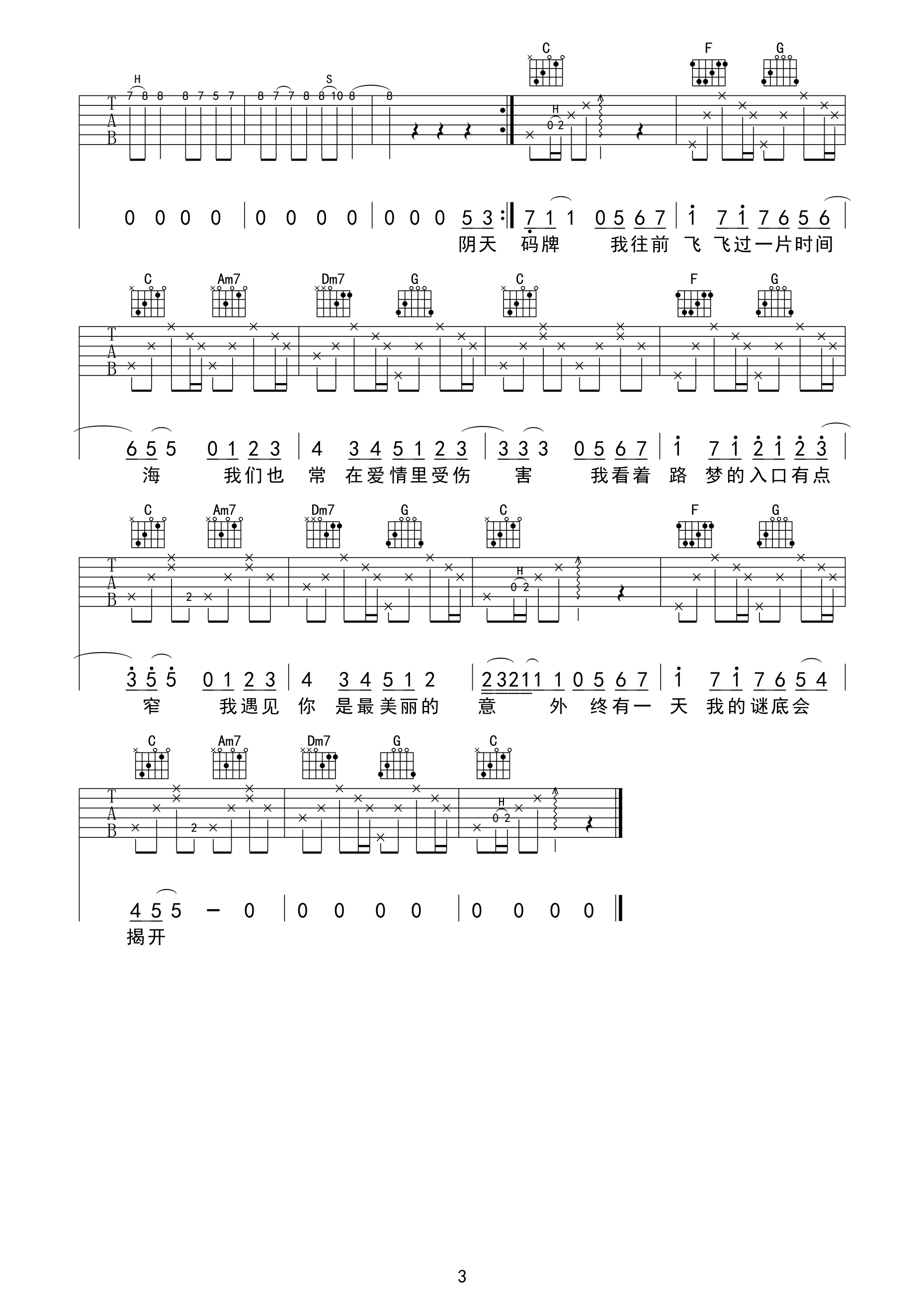 遇见 吉他谱