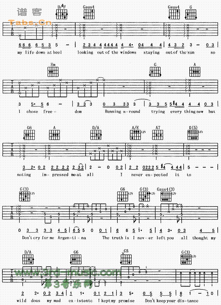Don‘t cry for me Argentina 吉他谱