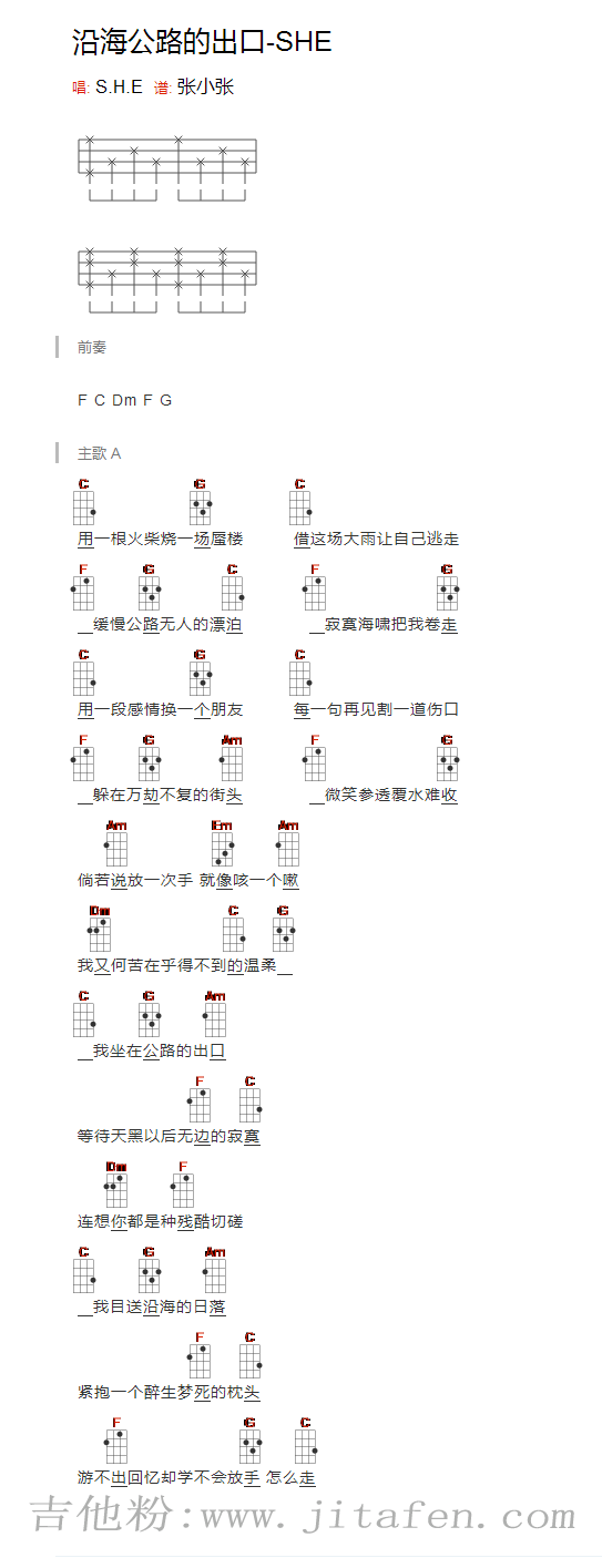 沿海公路的出口 吉他谱