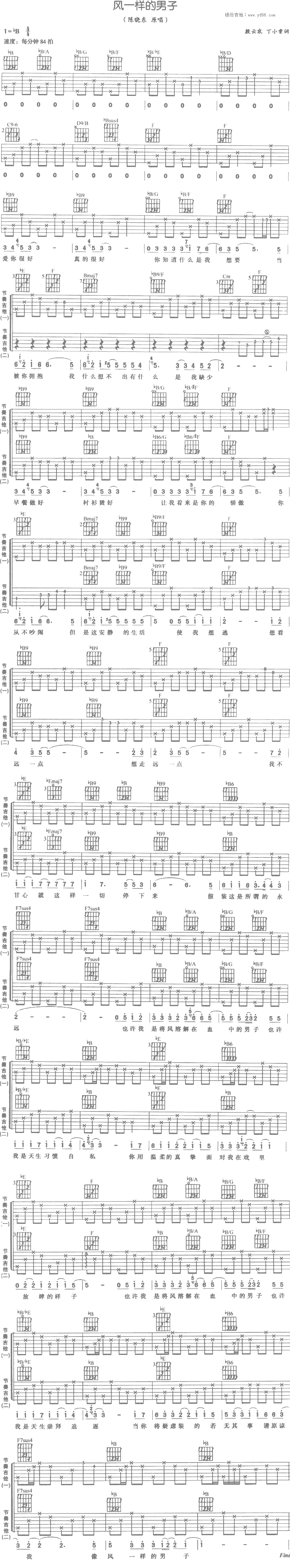 风一样的男子 吉他谱
