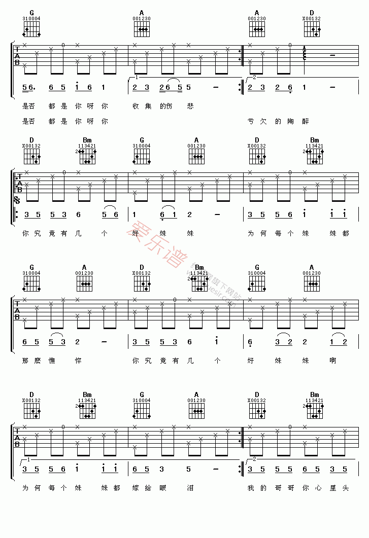 孟庭苇《你究竟有几个好妹妹》 吉他谱