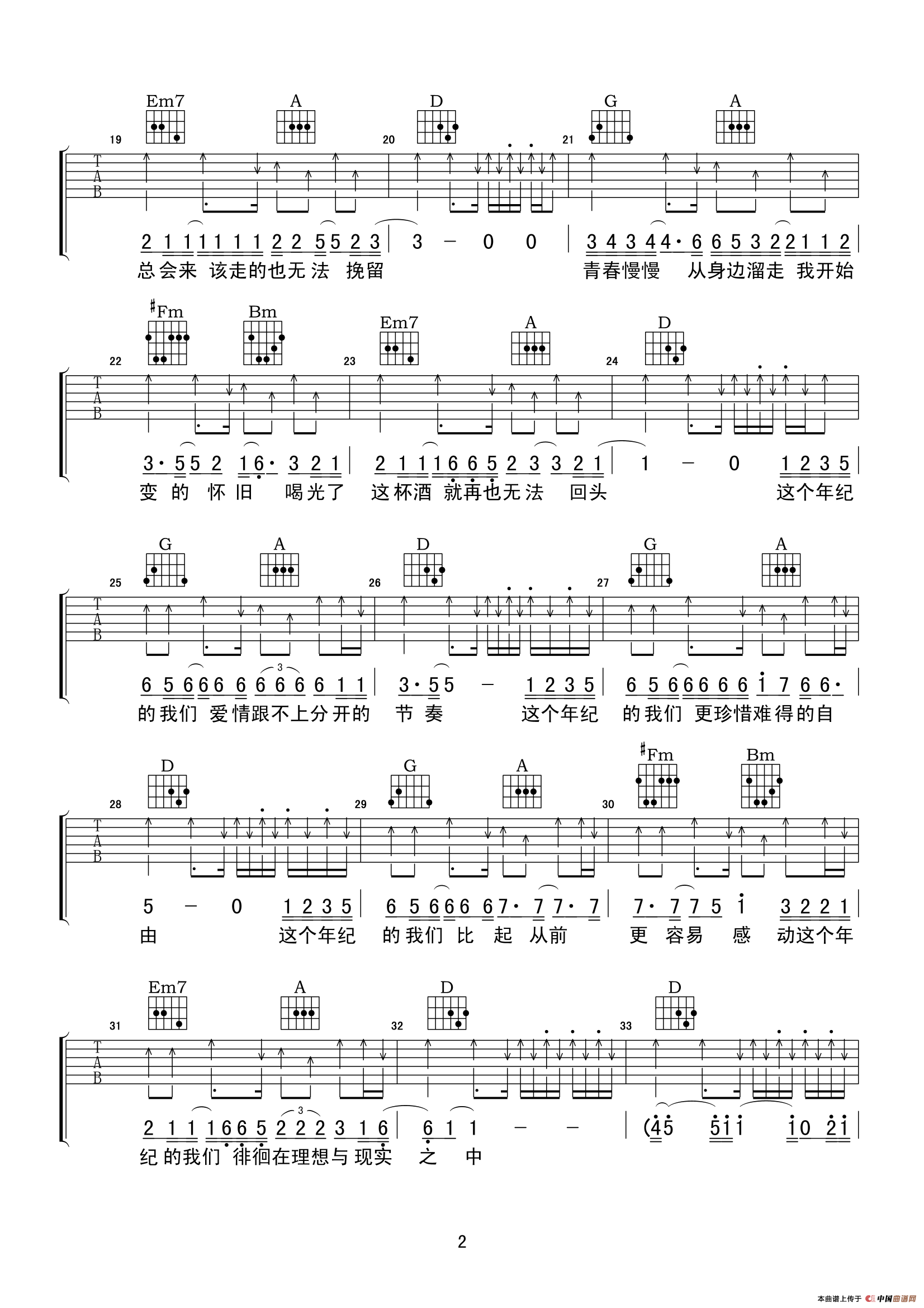 这个年纪 吉他谱