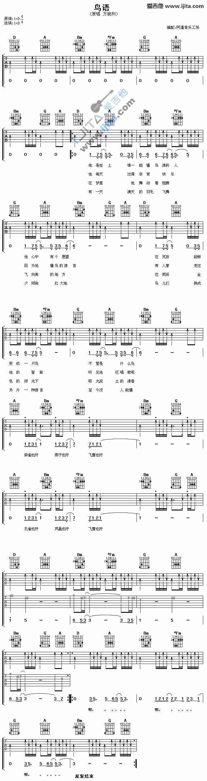 鸟语 吉他谱