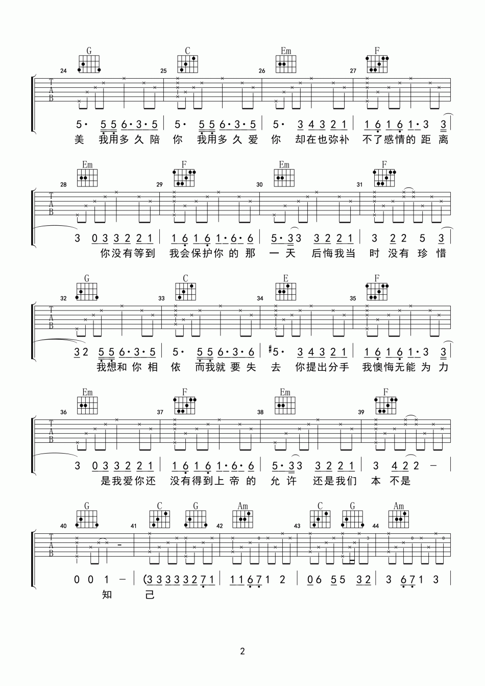 无能为力 吉他谱