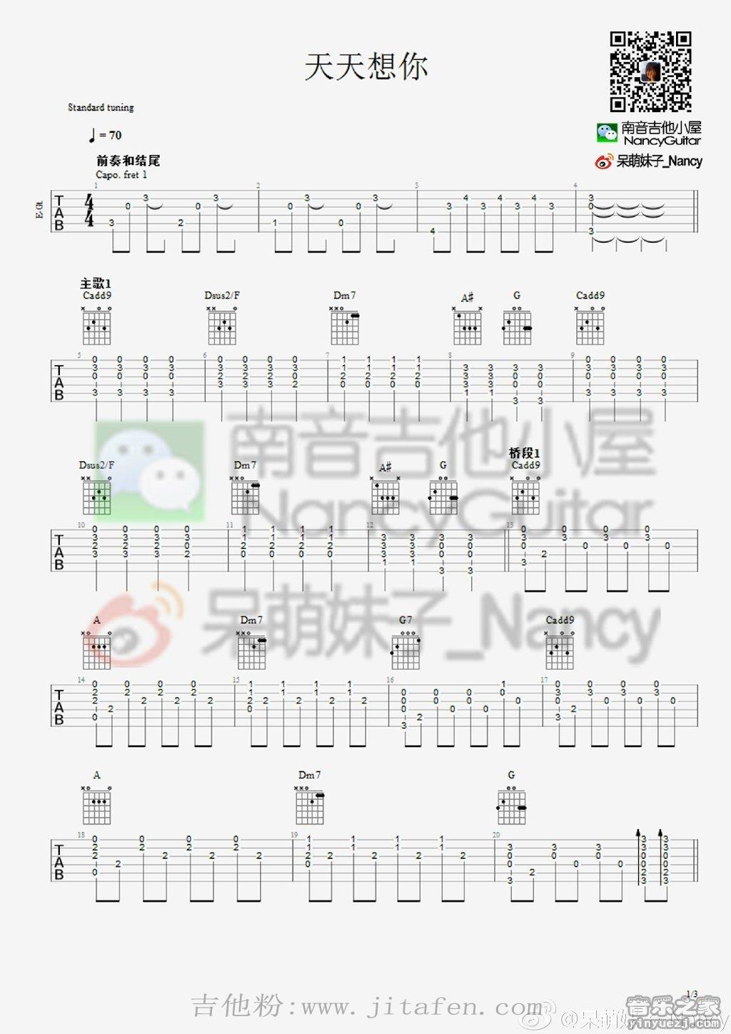 天天想你(Nancy) 吉他谱