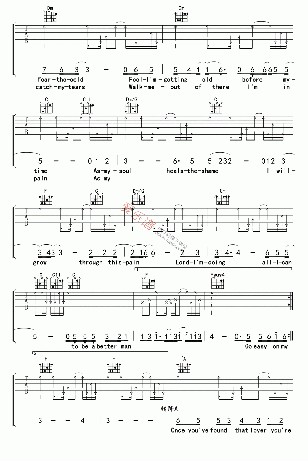 Robbie Williams(罗比·威廉姆斯)《Better Man(好男人)》 吉他谱