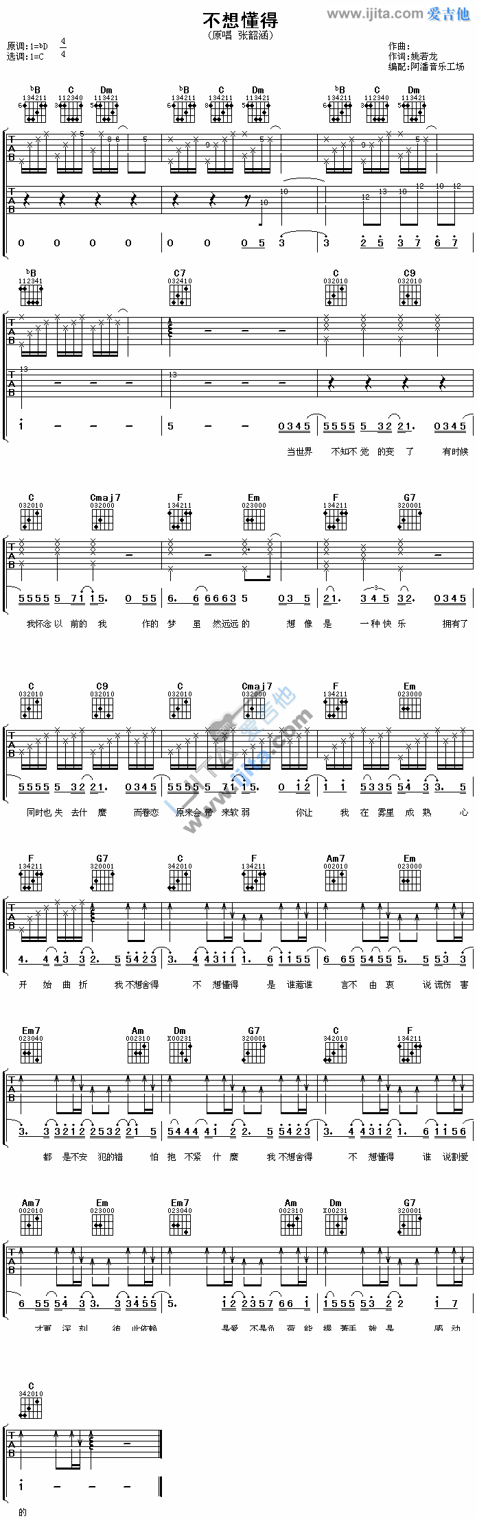 不想懂得 吉他谱