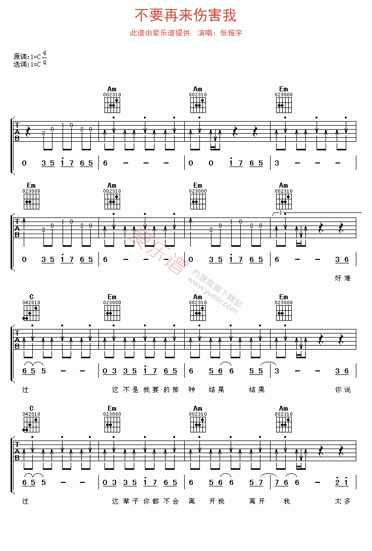 张振宇《不要再来伤害我》 吉他谱