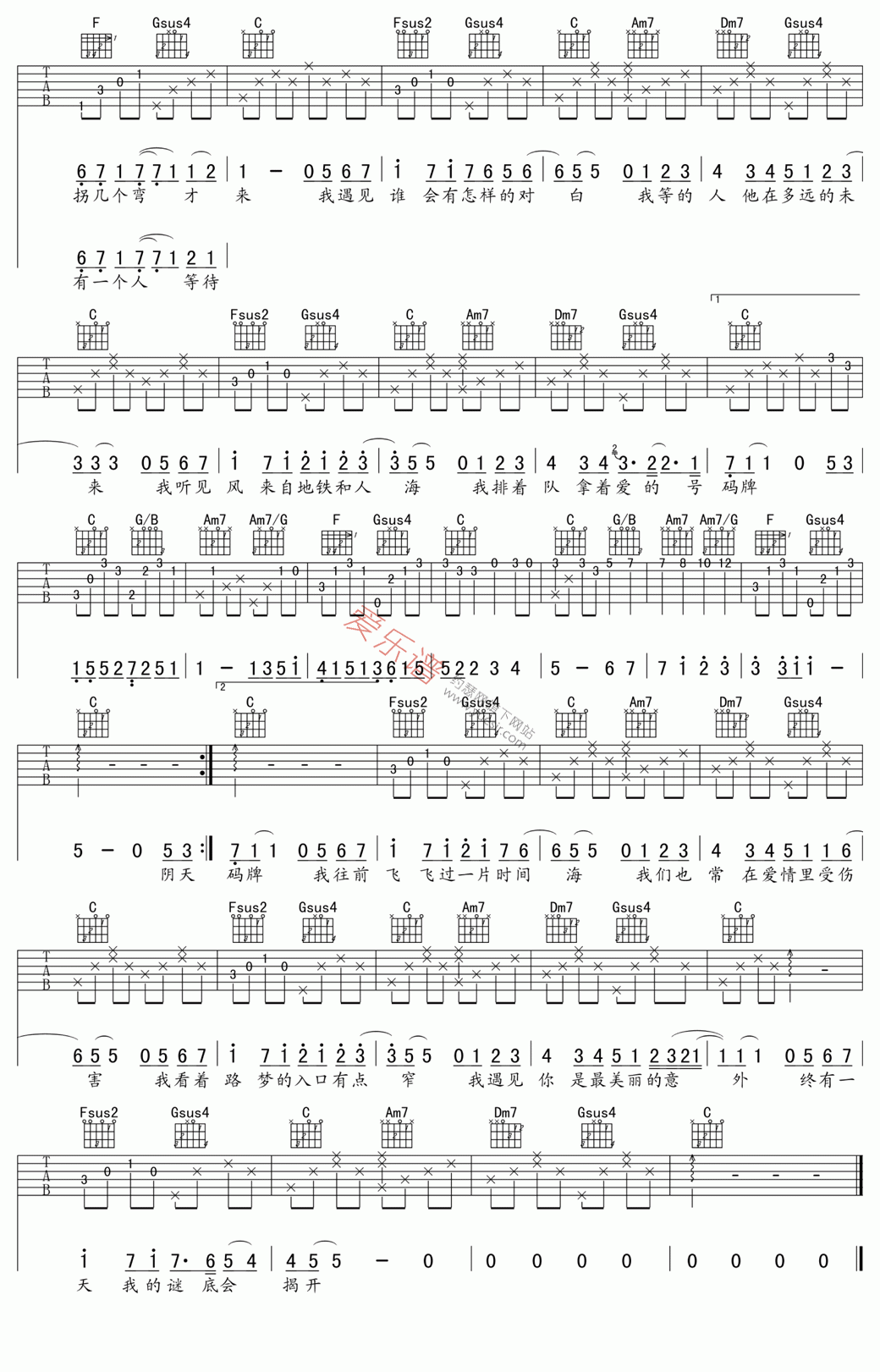 孙燕姿《遇见》 吉他谱