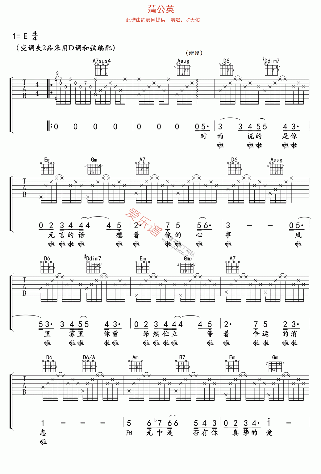 罗大佑《蒲公英》 吉他谱