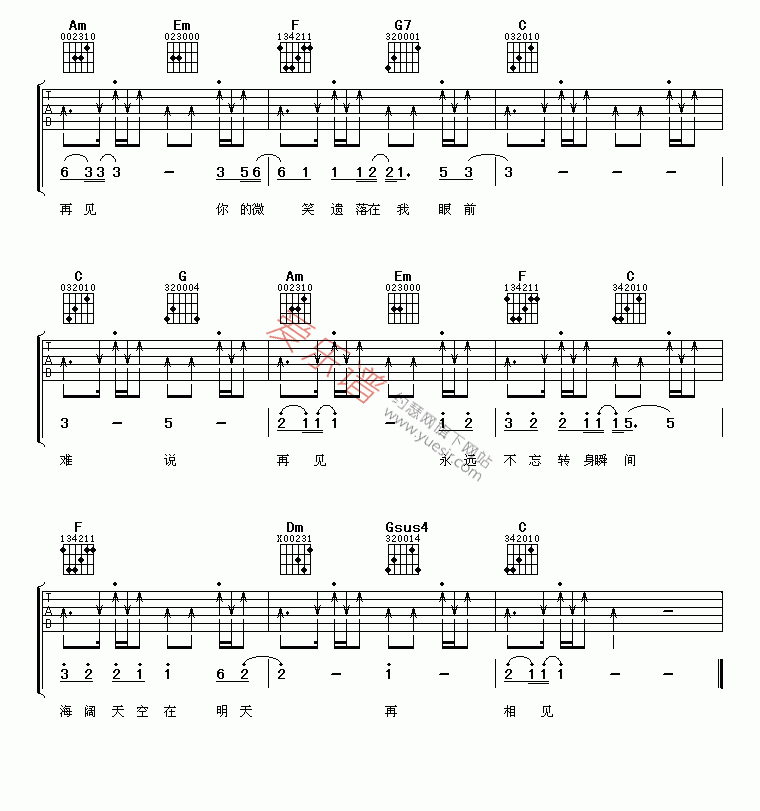 成龙、刘欢、刘德华、周华健《难说再见》 吉他谱