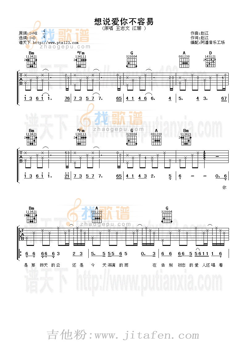 想说爱你不容易 吉他谱