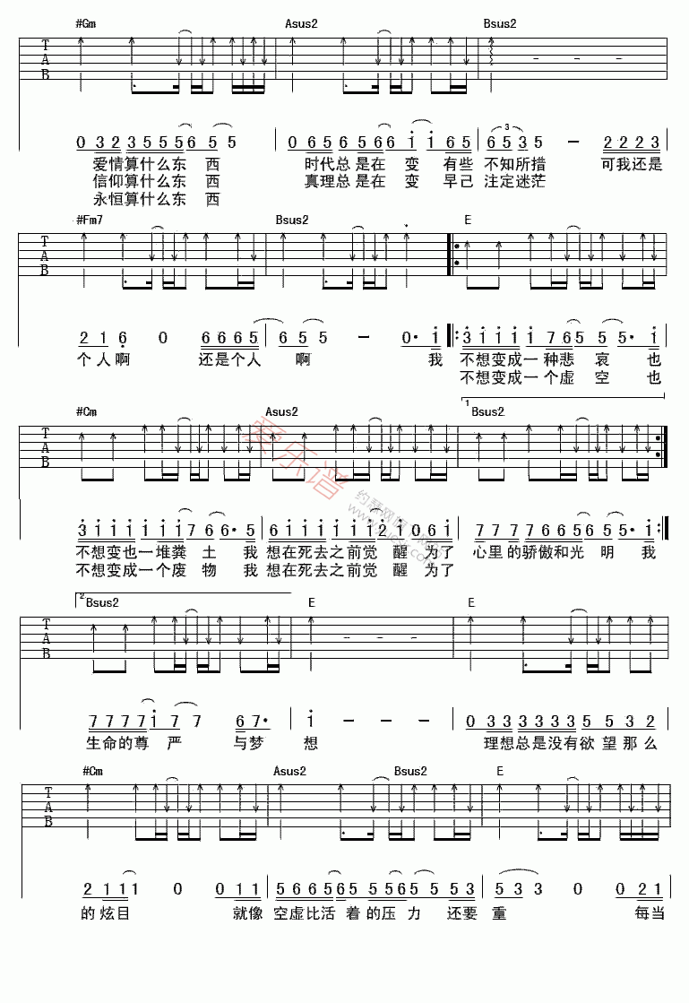 汪峰《觉醒》 吉他谱