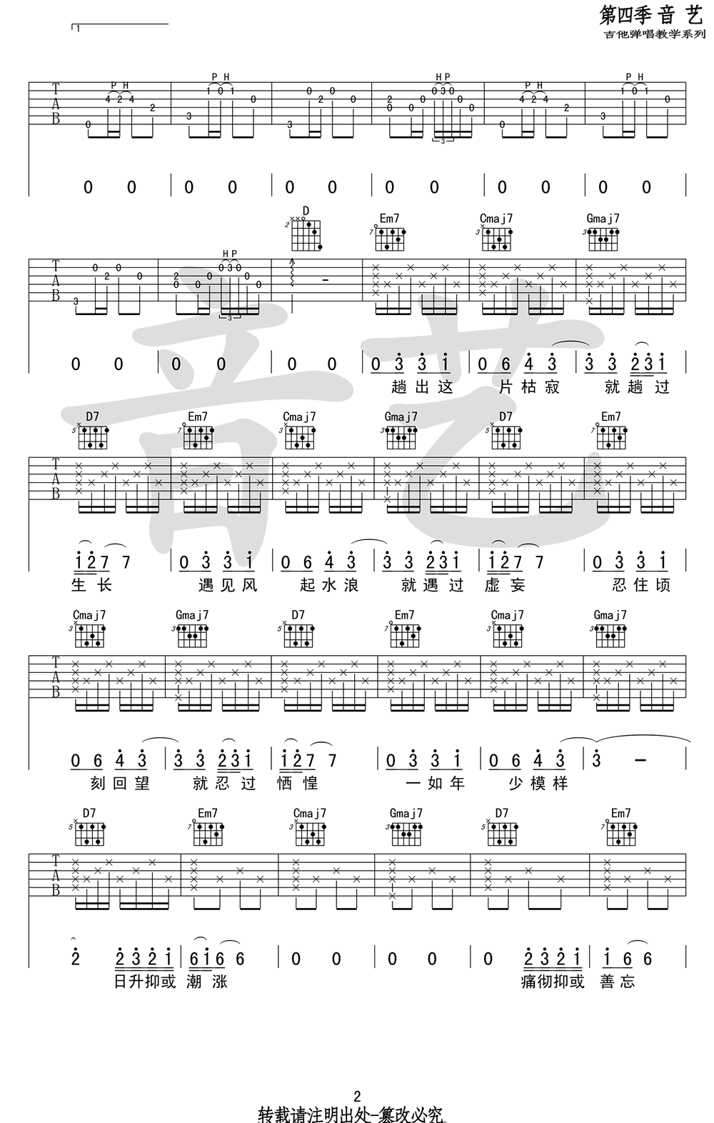 途中吉他谱__陈鸿宇_途中G调原版弹唱谱_图片谱 吉他谱