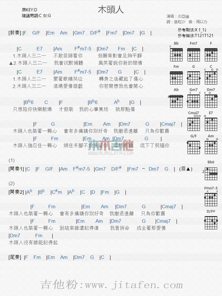 木头人 吉他谱