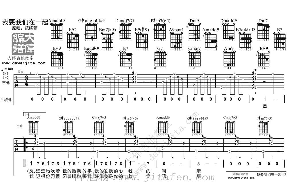 我要我们在一起吉他谱-范晓萱-吉他弹唱教学视频 吉他谱