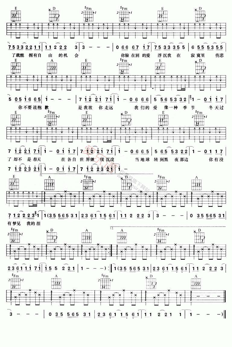陈慧琳《不要说抱歉》 吉他谱