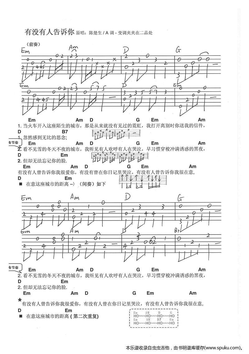 有没有人告诉你-jamesbamboo版 吉他谱