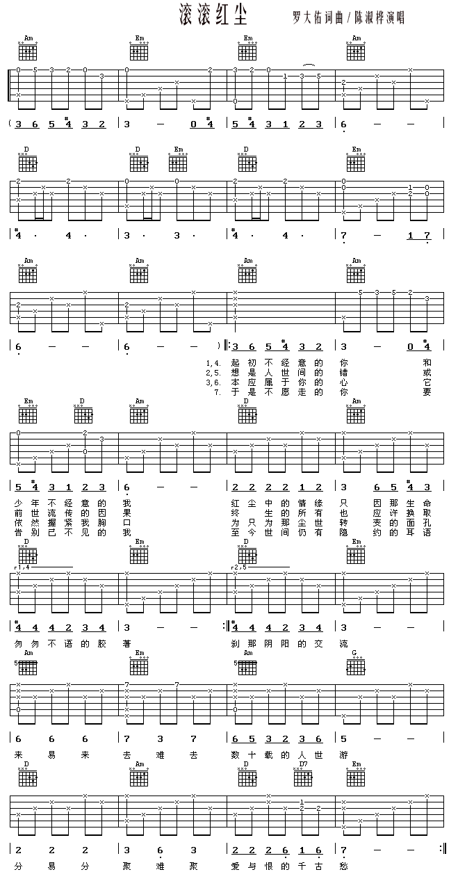 滚滚红尘(同名电视剧插曲) 吉他谱