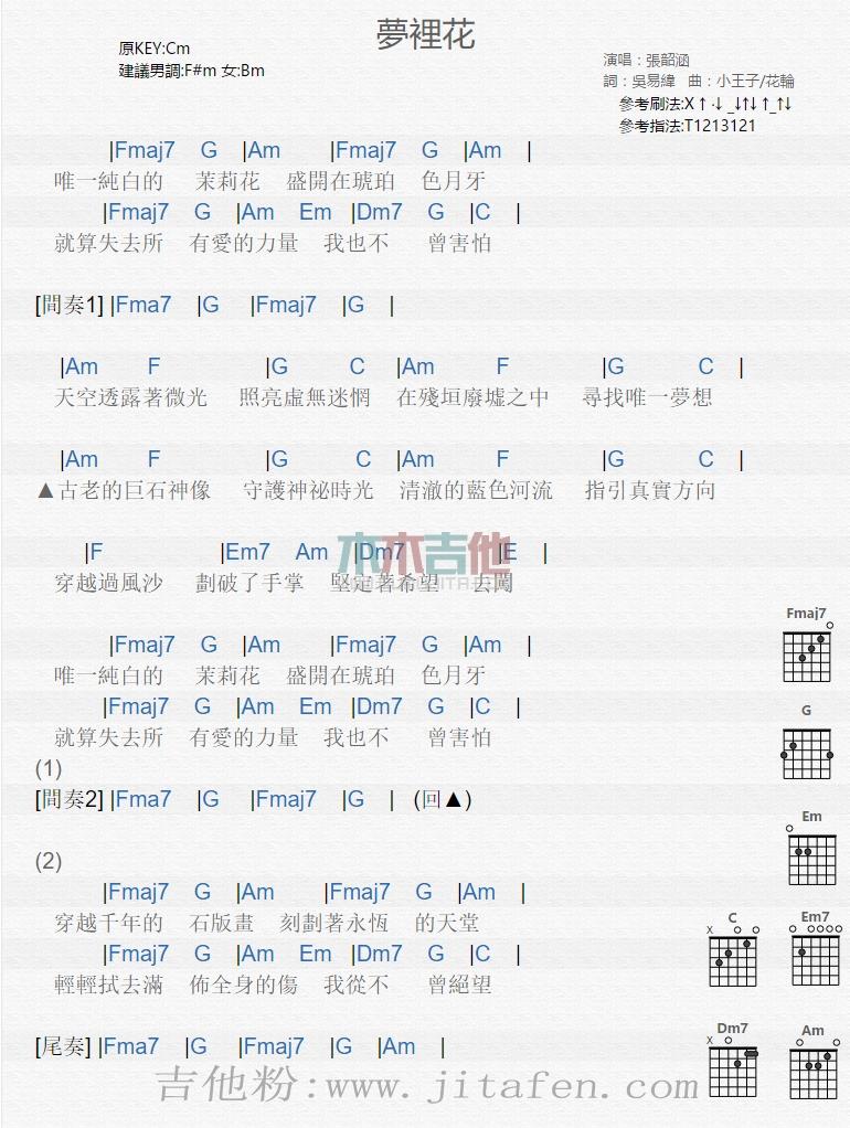 梦里花 吉他谱