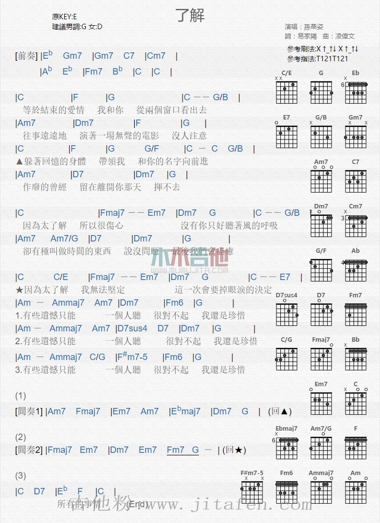 了解 吉他谱