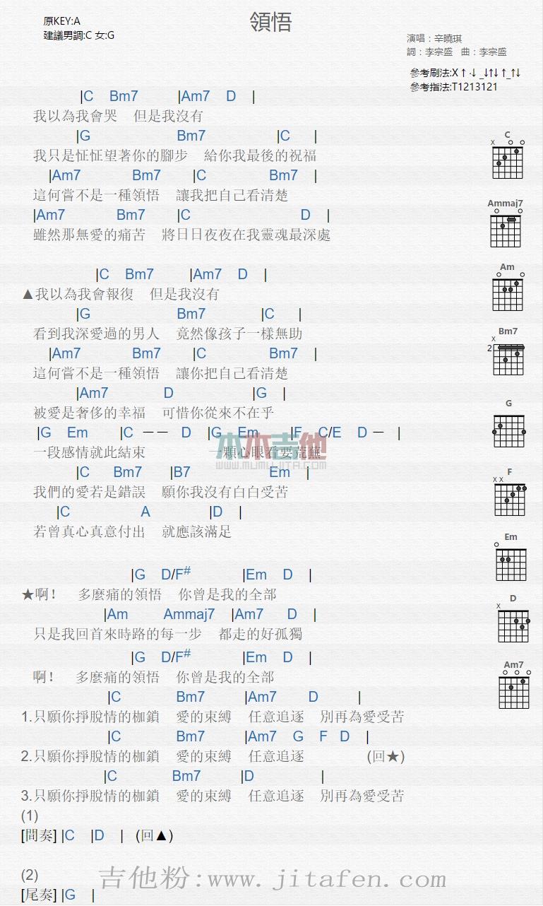 领悟 吉他谱