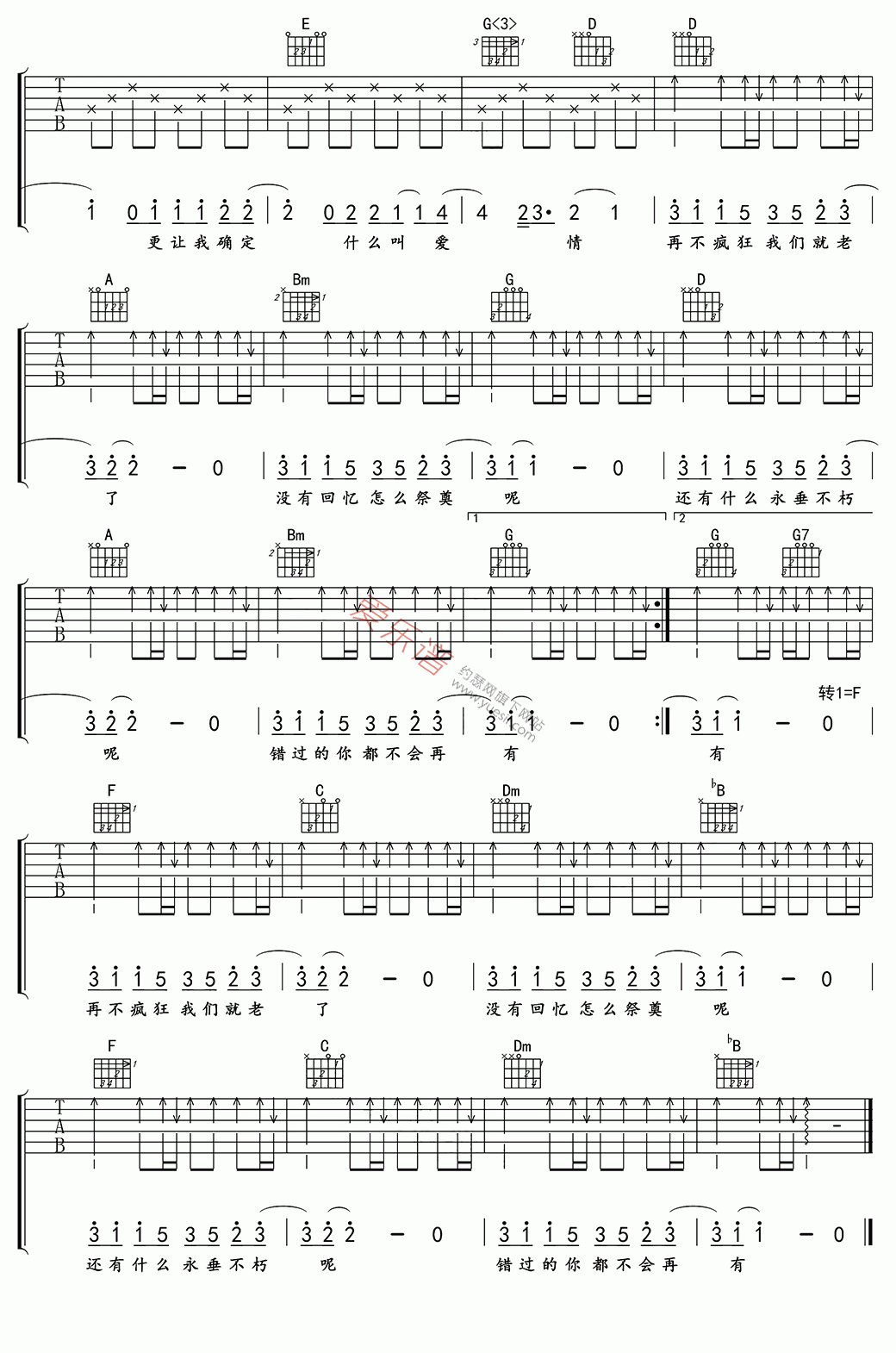 李宇春《再不疯狂我们就老了》 吉他谱