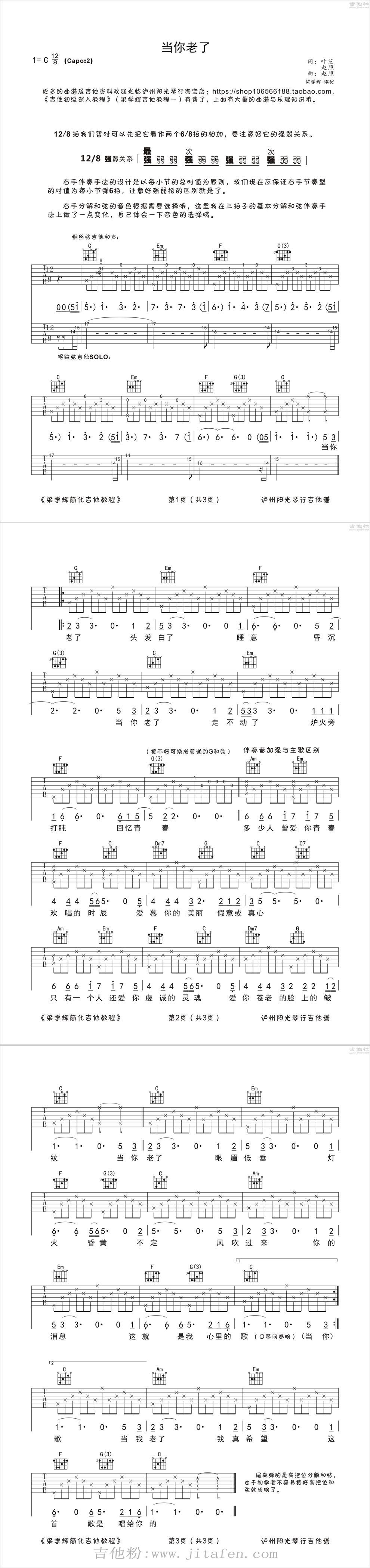 当你老了-赵照-简单教学吉他图谱 吉他谱