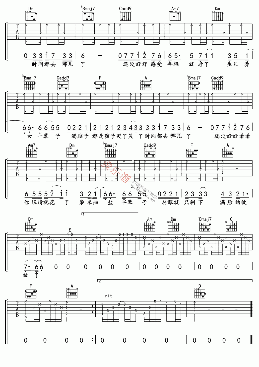 王铮亮《时间都去哪儿了(高清版)》 吉他谱