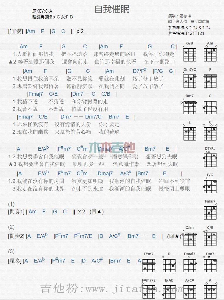 自我催眠 吉他谱