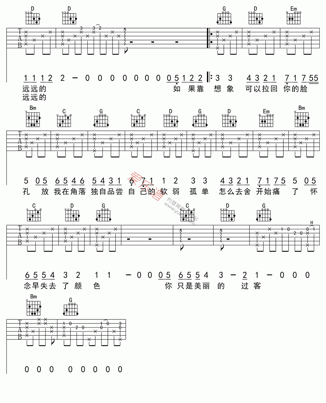 魏晨《过客》 吉他谱