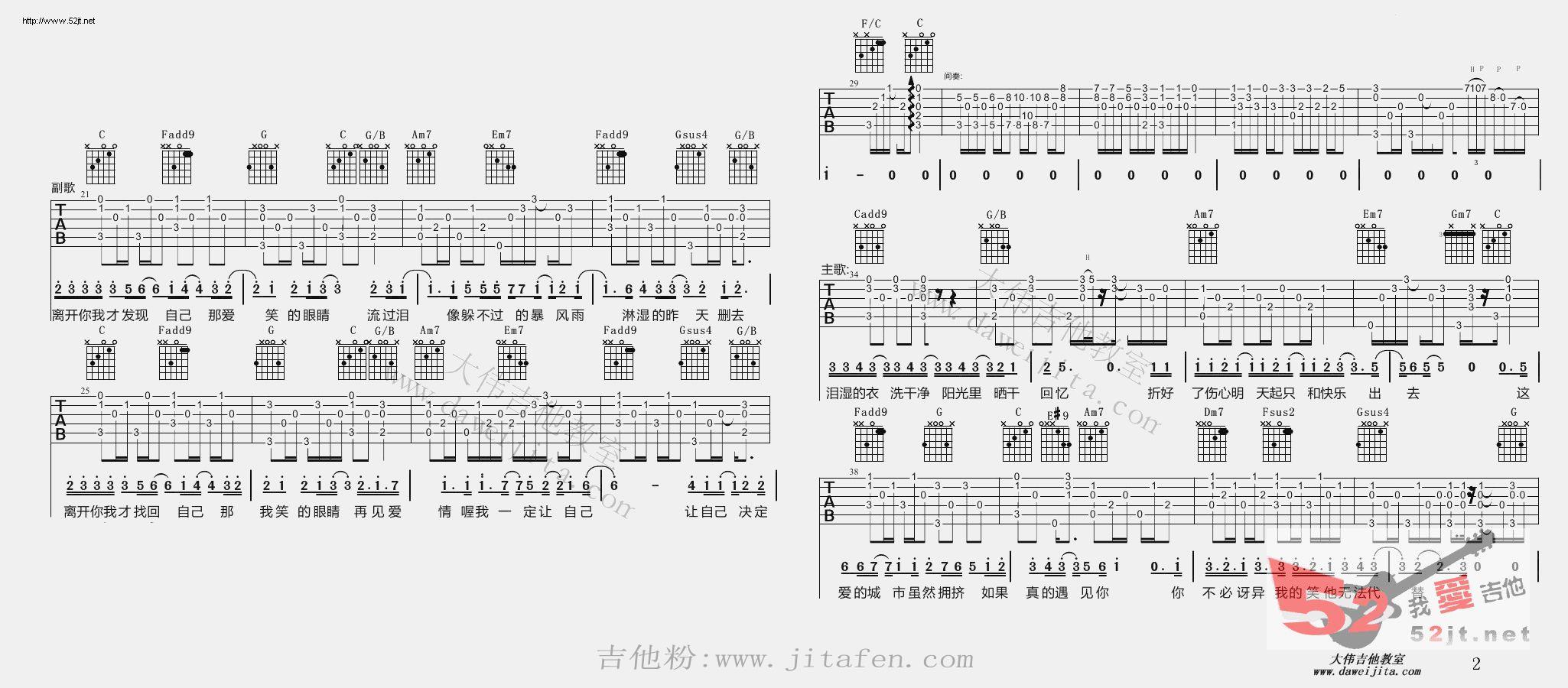 爱笑的眼睛 对唱 吉他谱