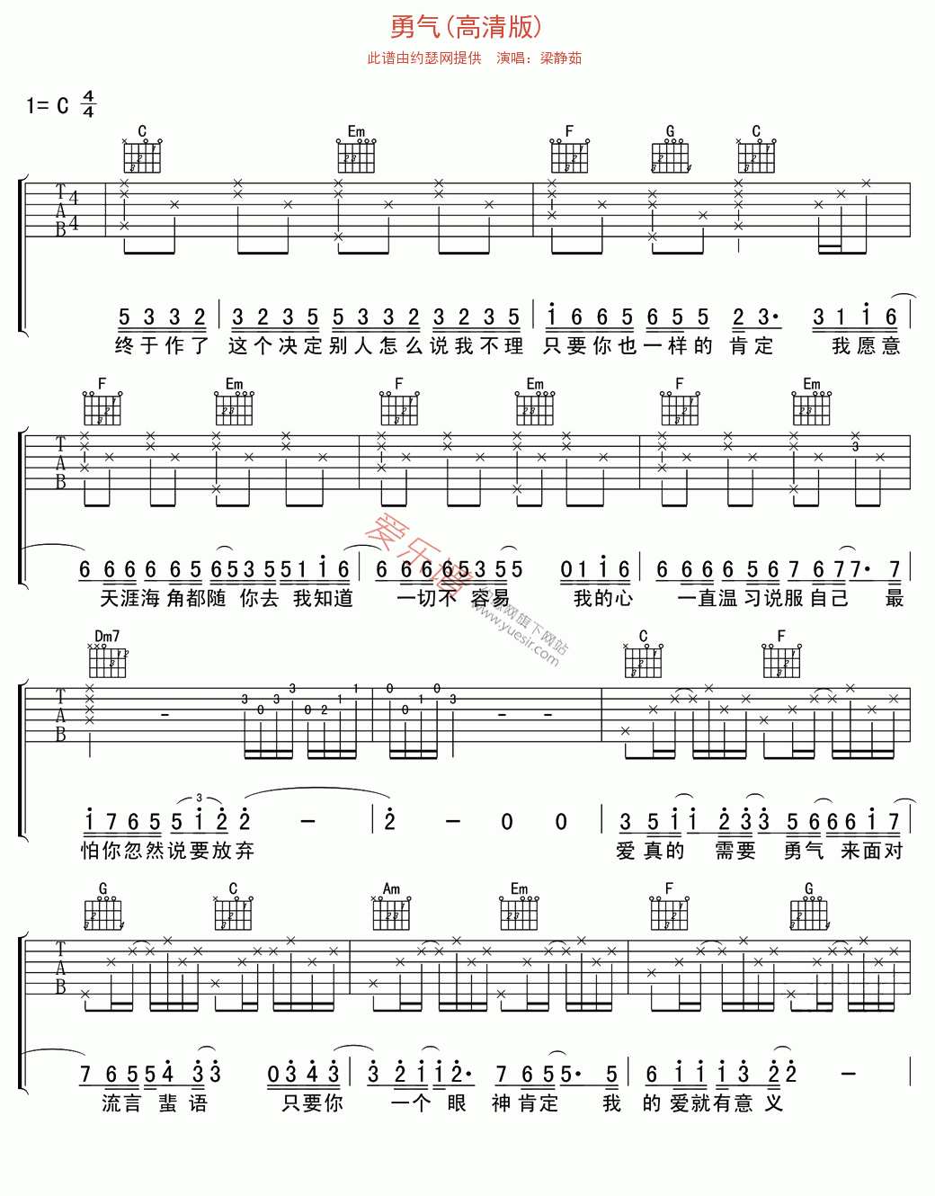 梁静茹《勇气(高清版)》 吉他谱