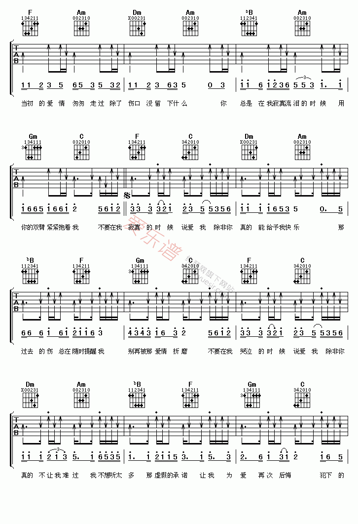 郑源《不要在我寂寞的时候说爱我》 吉他谱