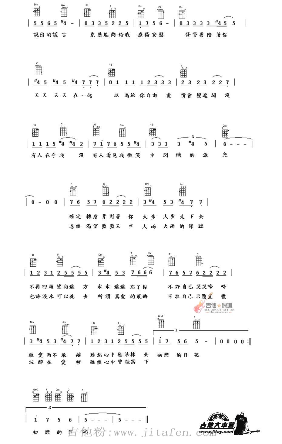 闪着泪光的决定ukulele谱 吉他谱