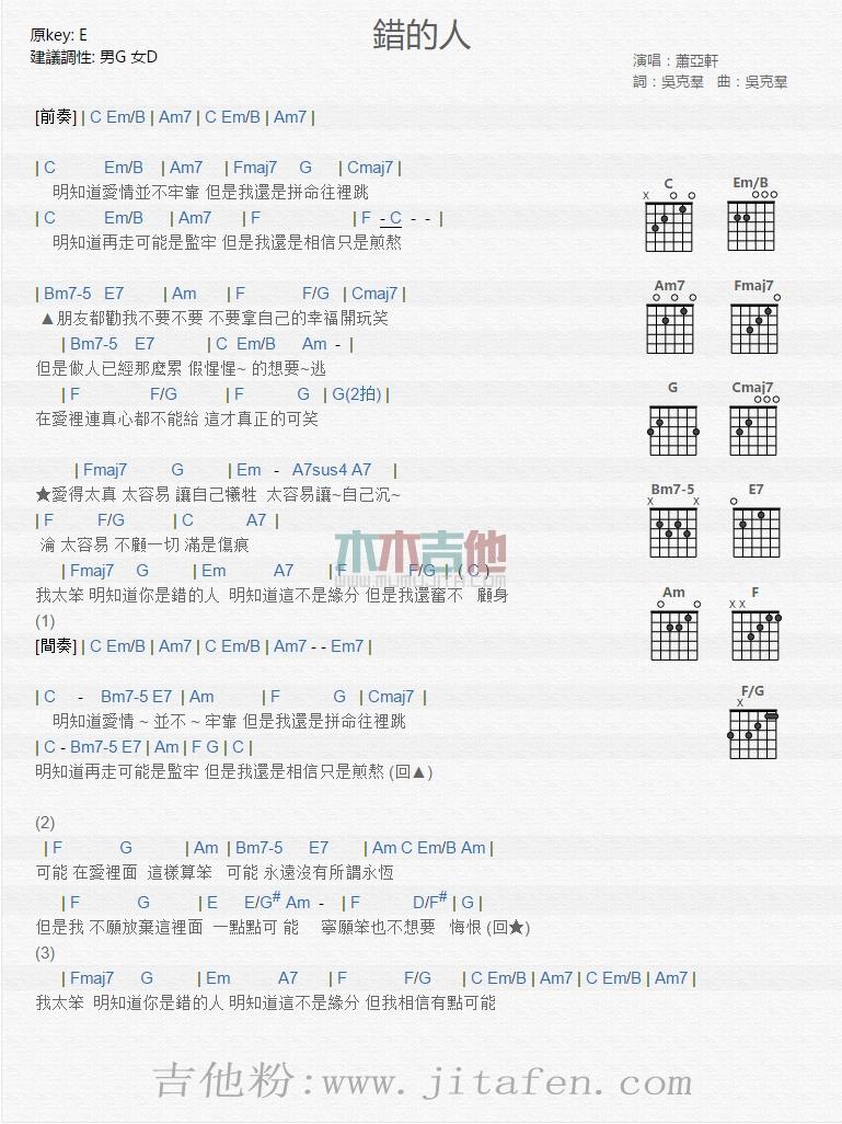 错的人 吉他谱